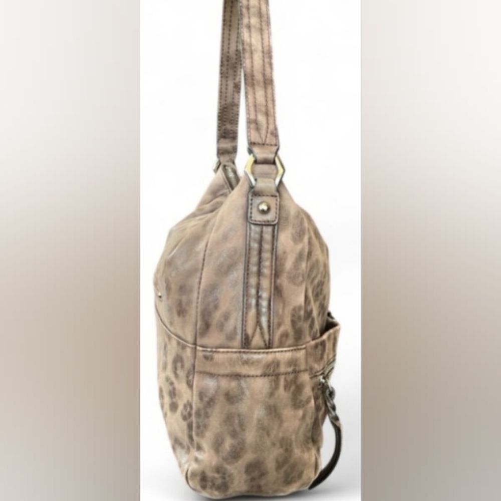 B Makowsky Animal Print Leather Hobo Bag, 12" wide x 13" length - Picture 7 of 16